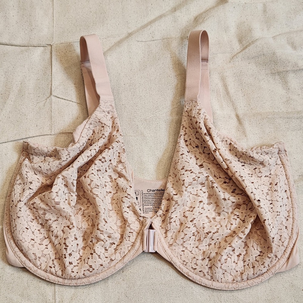 New Chantelle Norah Front Closure Underwire Bra Size 40DDDD / 40F Nude Lace